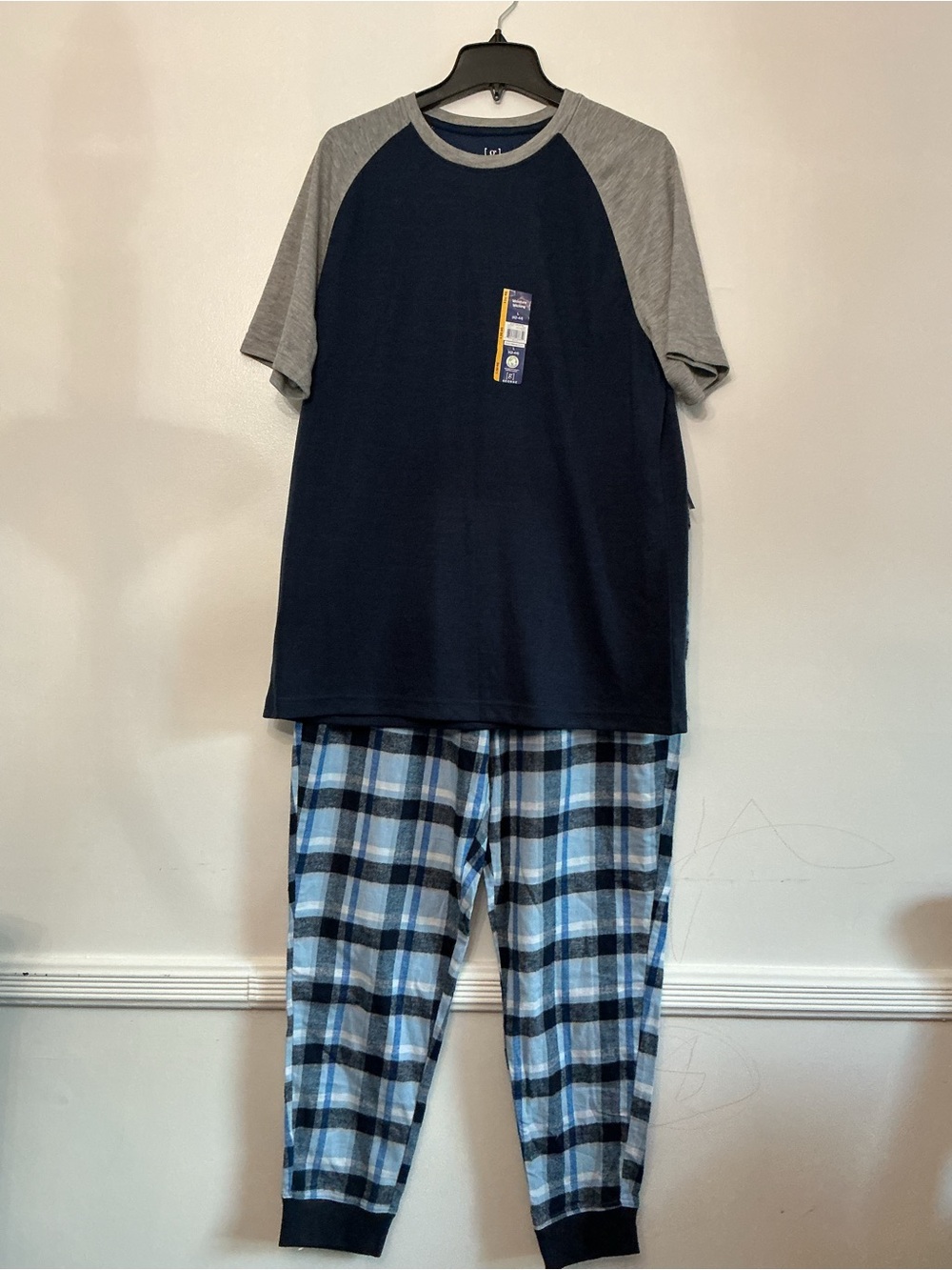 Pajama Set George Navy and Gray Raglan Top with Blue Plaid Pajama Pants